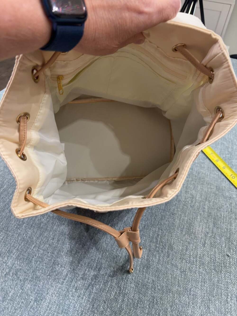 LouLu Cream Nylon Drawstring Backpack - Picture 8 of 12